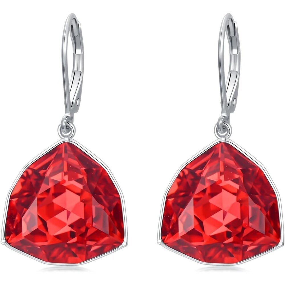 Sterling Silver Garnet Simple Geometric Birthstone Dangle Drop Earrings Jewelry